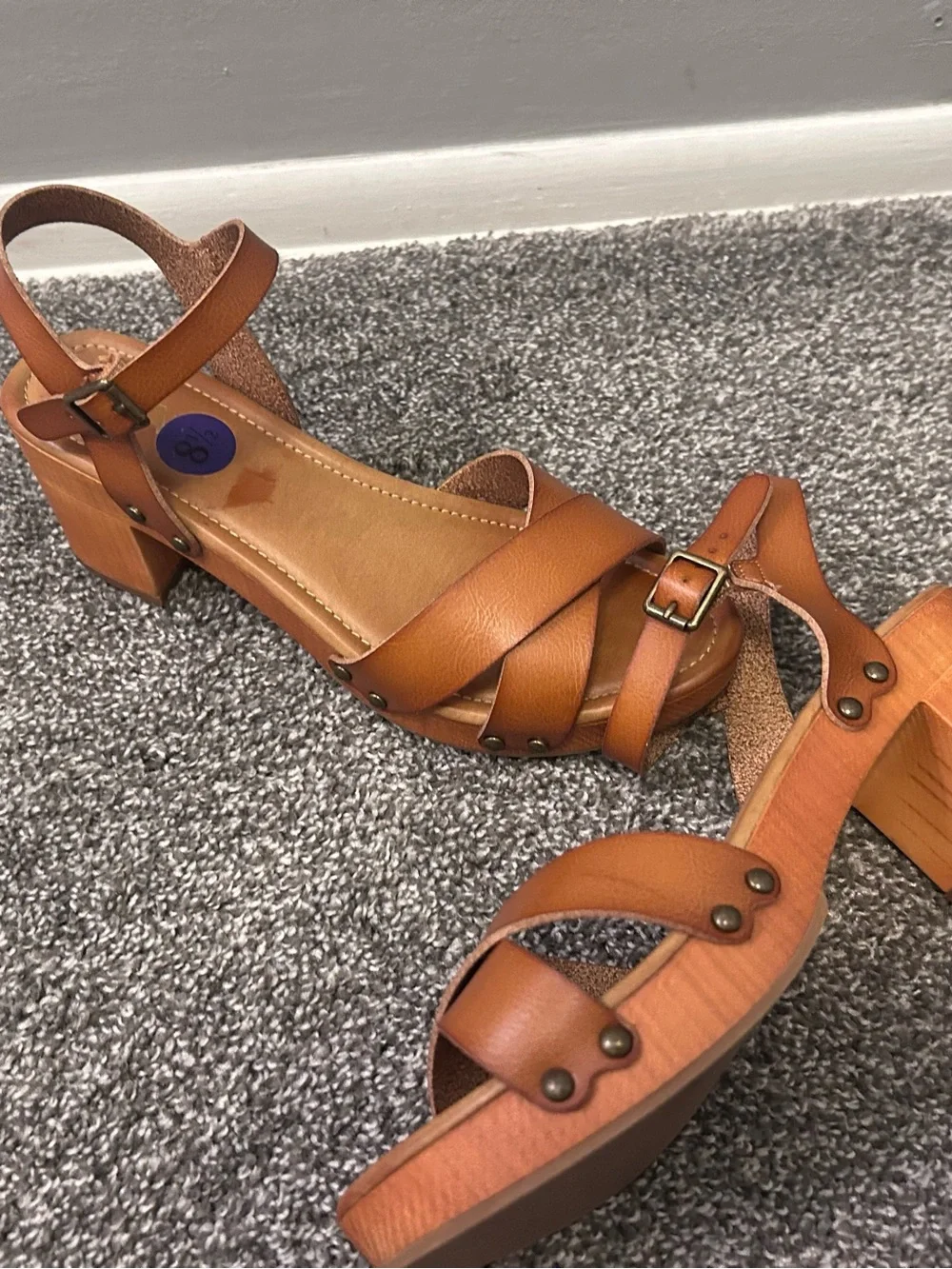 MIA Orange Cross-Strap Block Heel Sandals